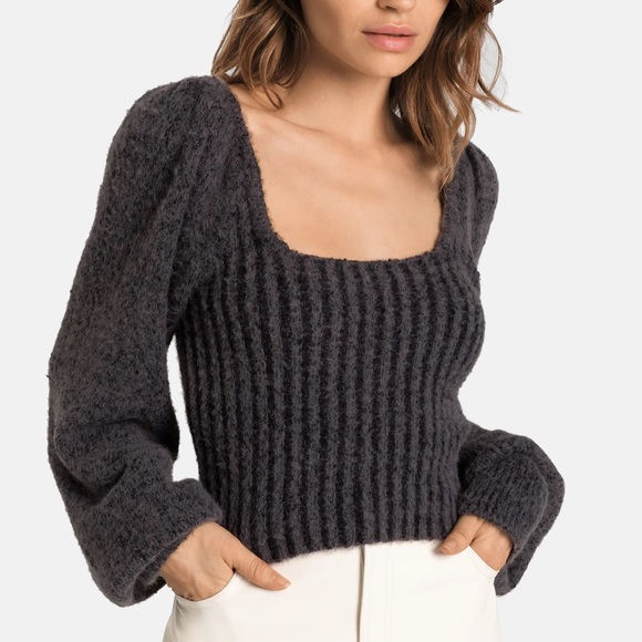 FREE PEOPLE KATIE LONG SLEEVE SWEATER SMALL CHARCOAL - Picture 4 of 8